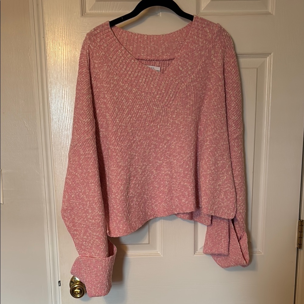 ASOS Pink V-Neck Sweater with Voluminous Sleeves
